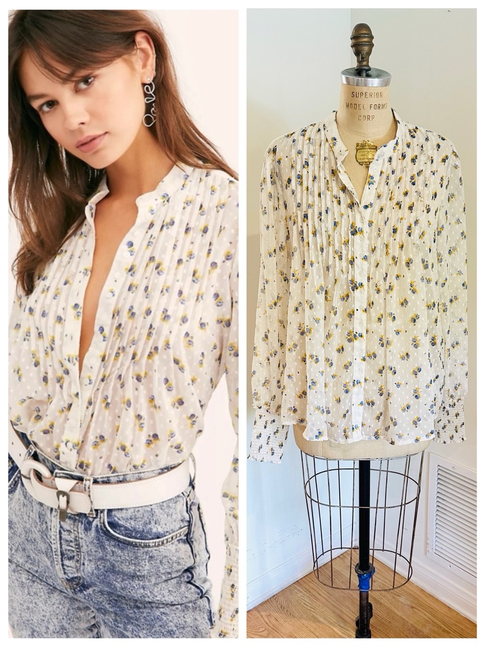 Free People Flowers in December Semi-Sheer Blouse, Sz Large